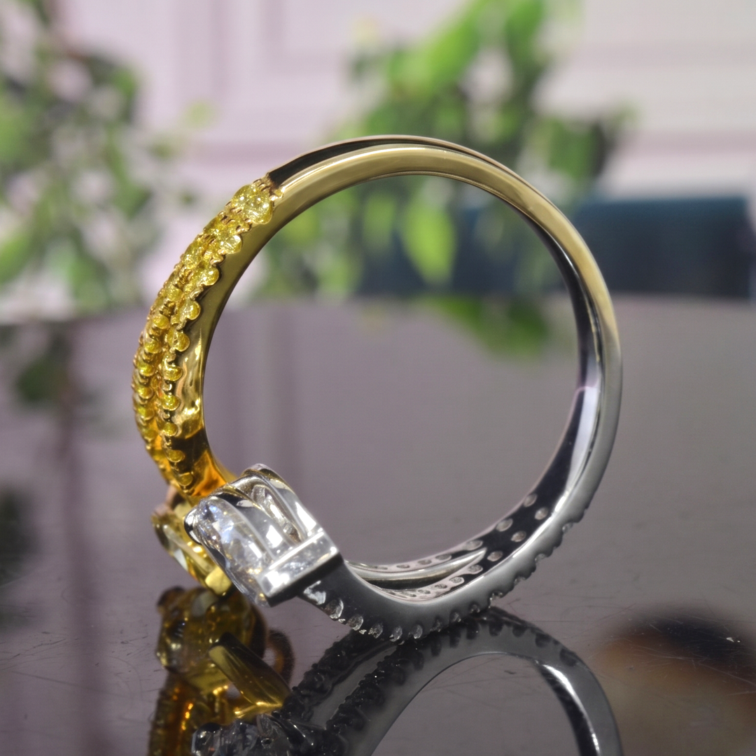 Yellow & White Marquise Diamond Bypass Split Shank Ring side profile