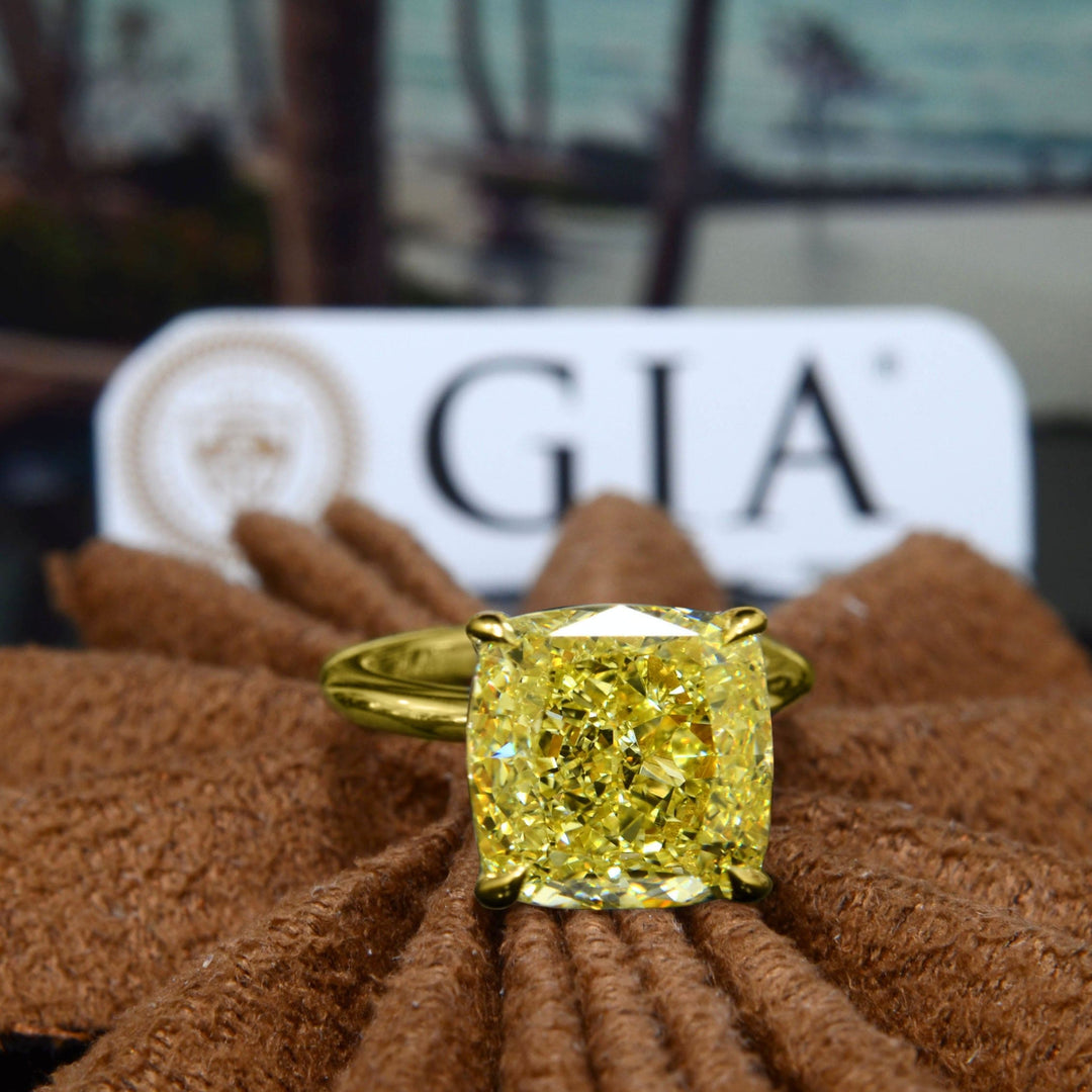 2.20 Ctw. Canary Fancy Yellow Cushion Solitaire Ring Diamond Prongs Flawless GIA