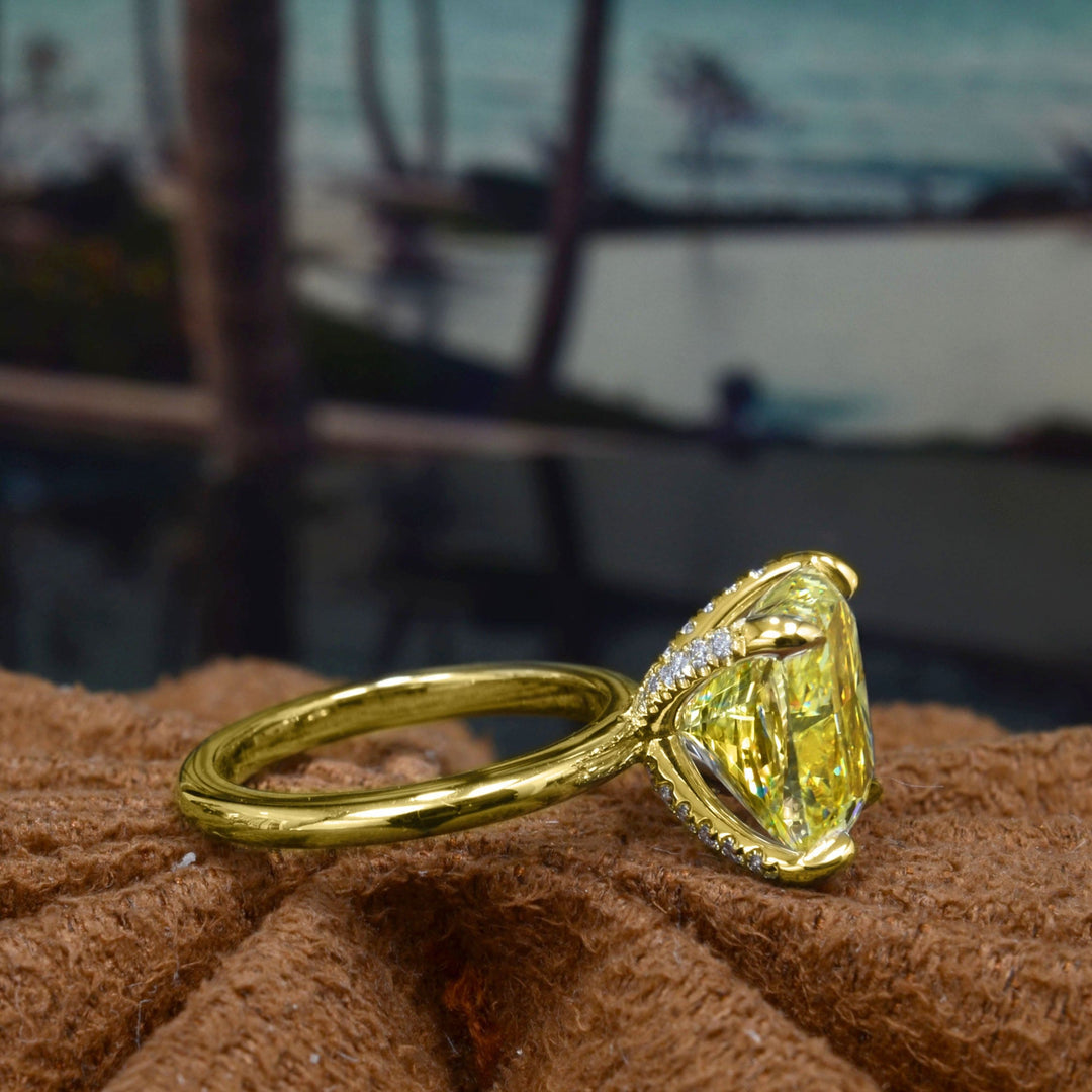 2.20 Ctw. Canary Fancy Yellow Cushion Solitaire Ring Diamond Prongs Flawless GIA