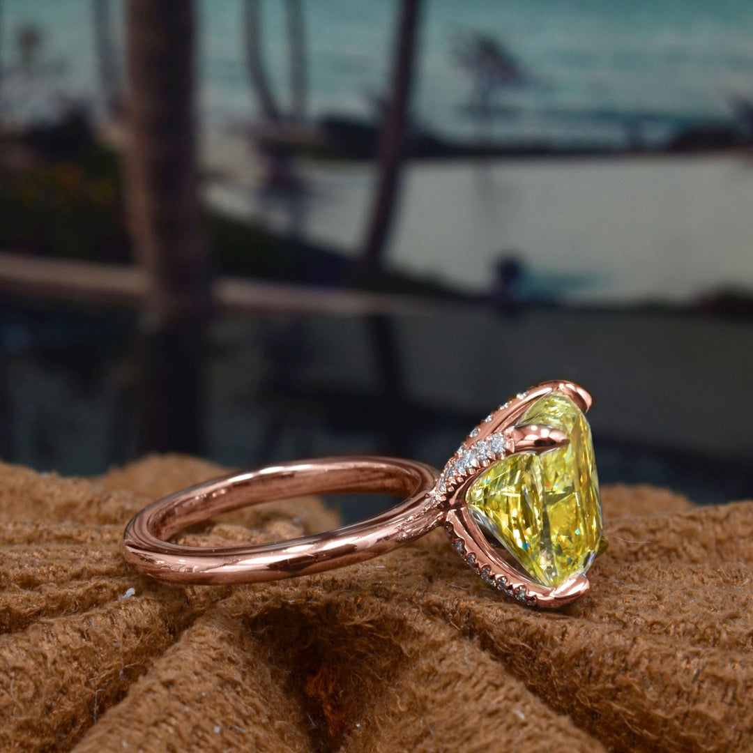 2.20 Ctw. Canary Fancy Yellow Cushion Solitaire Ring Diamond Prongs Flawless GIA