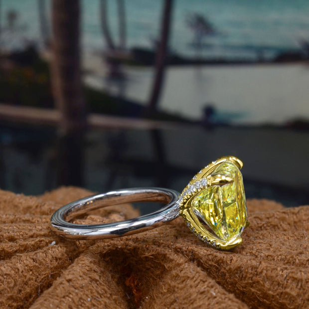 2.20 Ctw. Canary Fancy Yellow Cushion Solitaire Ring Diamond Prongs Flawless GIA