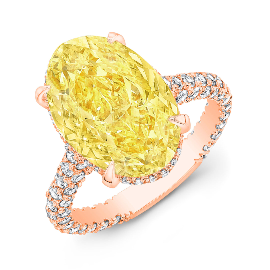 3.20 Ctw Hidden Halo Fancy Light Yellow Oval 3 Row Pave Engagement Ring VVS1 GIA