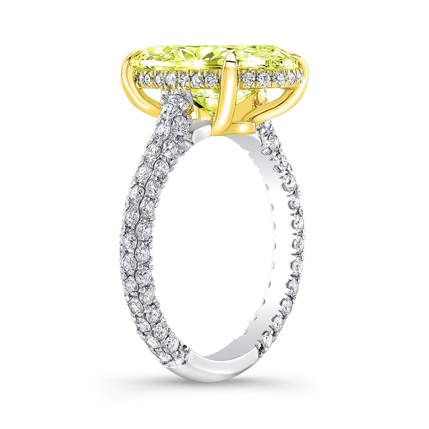 2.50 Ctw Hidden Halo Fancy Light Yellow Oval 3 Row Pave Engagement Ring VVS2 GIA