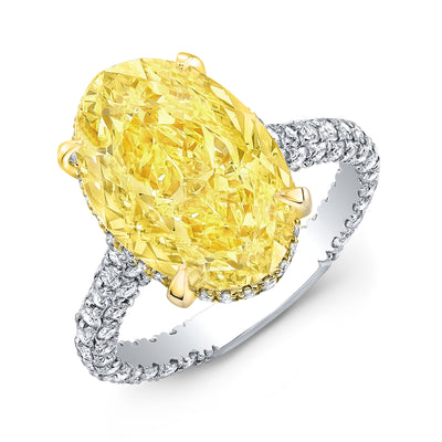 2.50 Ctw Hidden Halo Fancy Light Yellow Oval 3 Row Pave Engagement Ring VVS2 GIA