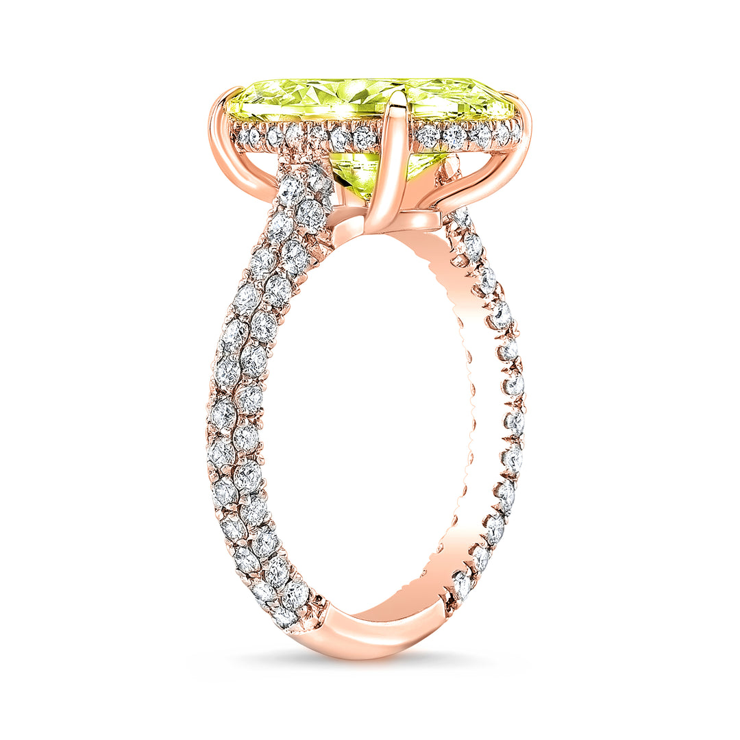 3.20 Ctw Hidden Halo Fancy Light Yellow Oval 3 Row Pave Engagement Ring VVS1 GIA