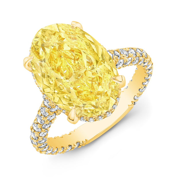 2.50 Ctw Hidden Halo Fancy Light Yellow Oval 3 Row Pave Engagement Ring VVS2 GIA