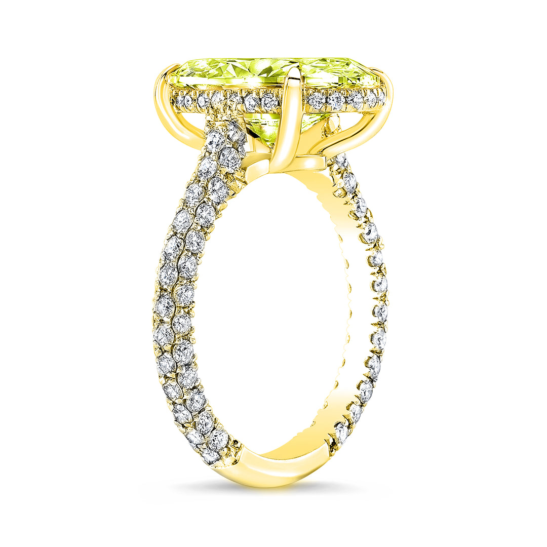 3.20 Ctw Hidden Halo Fancy Light Yellow Oval 3 Row Pave Engagement Ring VVS1 GIA