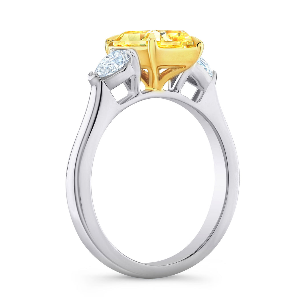 2.50 Ctw Canary Fancy Intense Yellow Elongated Radiant & Pear Cut 3-Stone Ring VS1 GIA