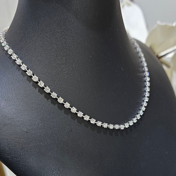 Lab Grown Diamond Floating Round Cut Tennis Necklace on mannequin angled view