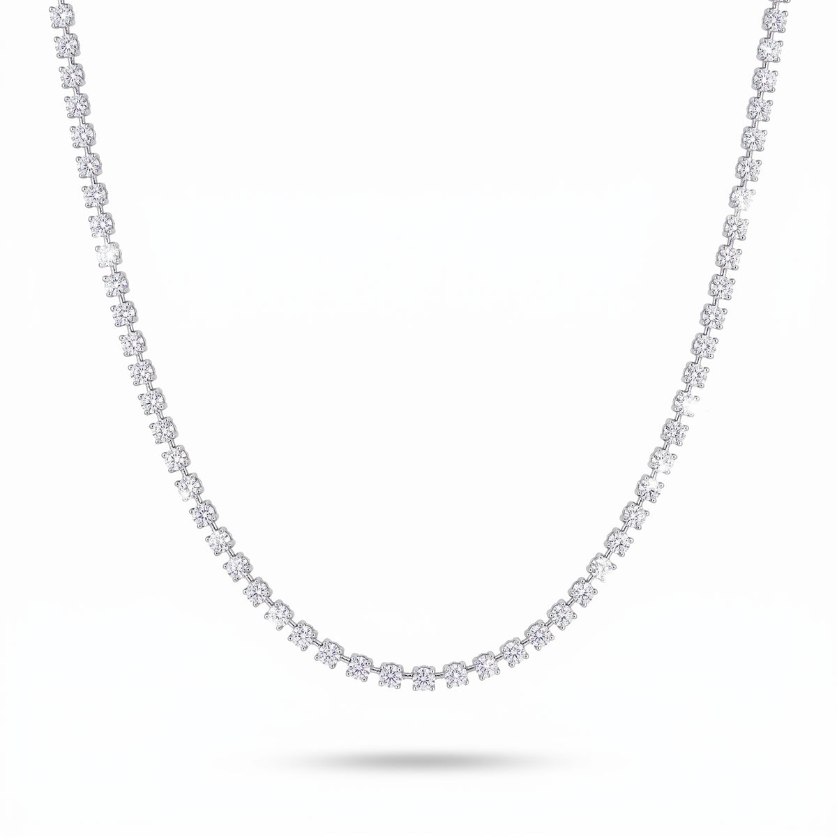 Lab grown diamond floating round cut tennis necklace in white background