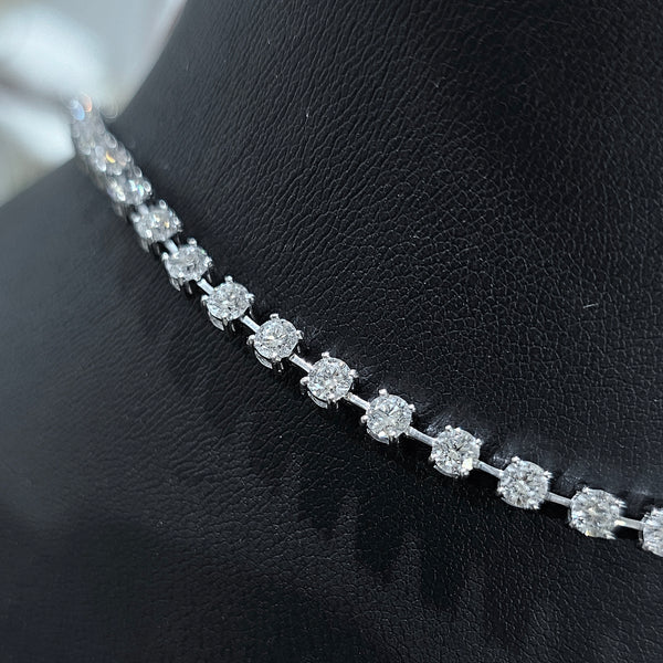 Lab Grown Diamond Floating Round Cut Tennis Necklace on mannequin front view zoomed in