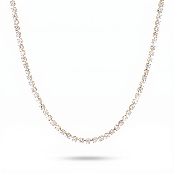 Lab Grown Diamond Floating Round Cut Tennis Necklace white background yellow gold