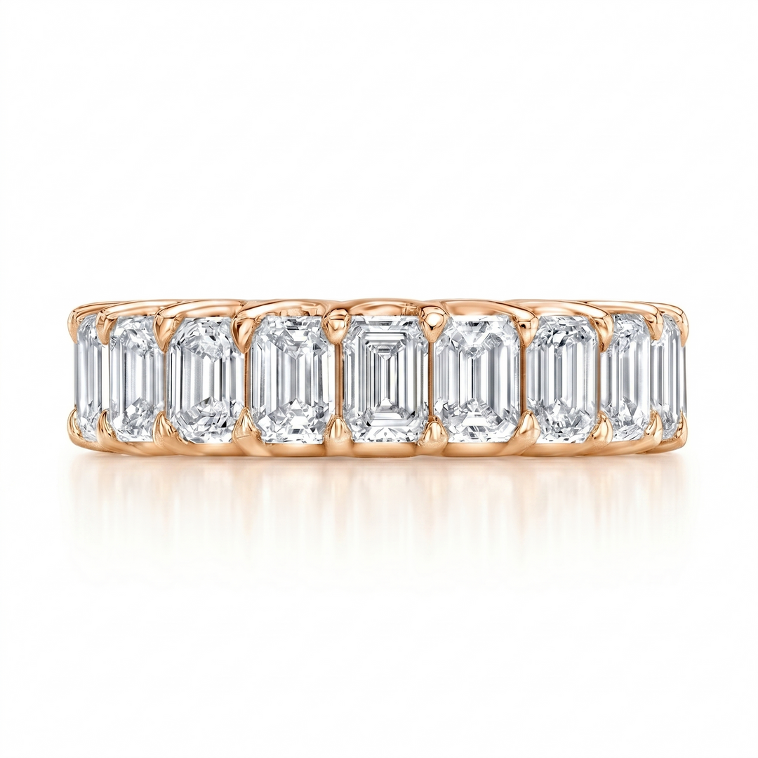 8.0 Ct. Emerald Cut Eternity Ring U-Setting G-H Color VS1 Clarity All GIA Certified