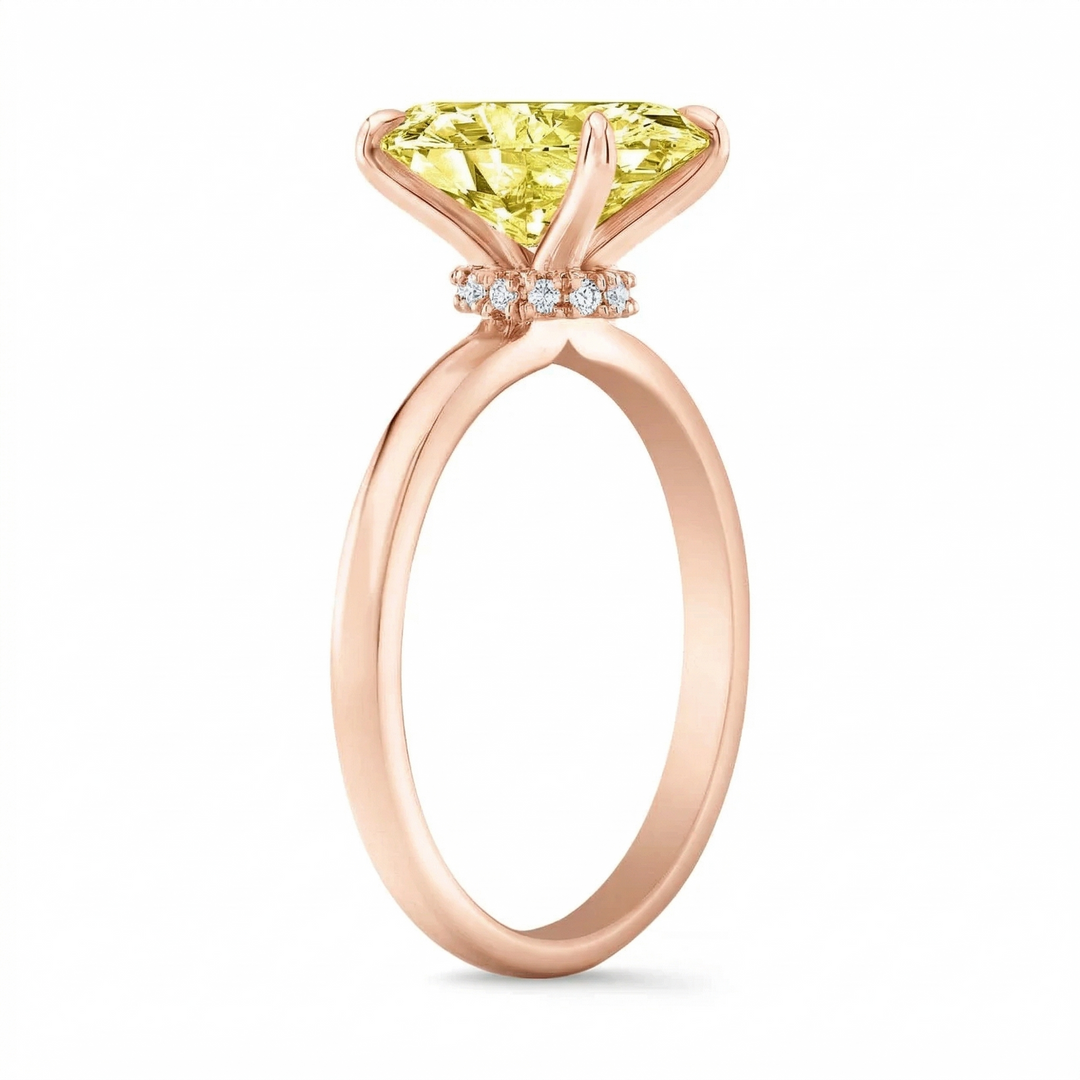 2.30 Ctw Canary Fancy Light Yellow Oval Cut  Hidden Halo Diamond Ring VVS1 GIA