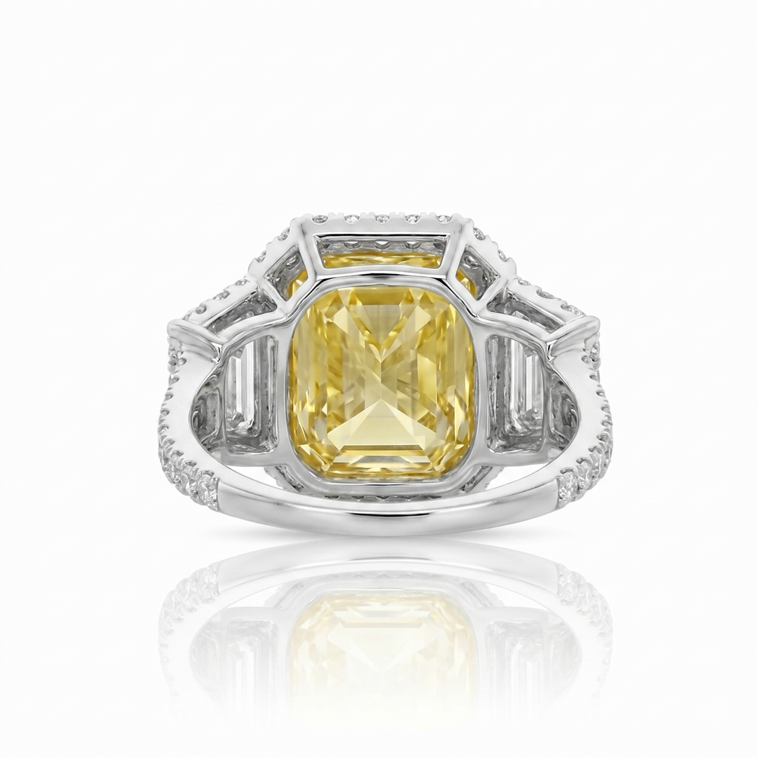 5.40 Ctw Fancy Light Yellow Radiant & Trapezoid Ring VVS2 GIA Certified