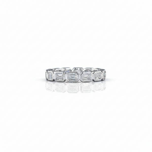 Emerald Cut Bezel Eternity East-West Band in white gold