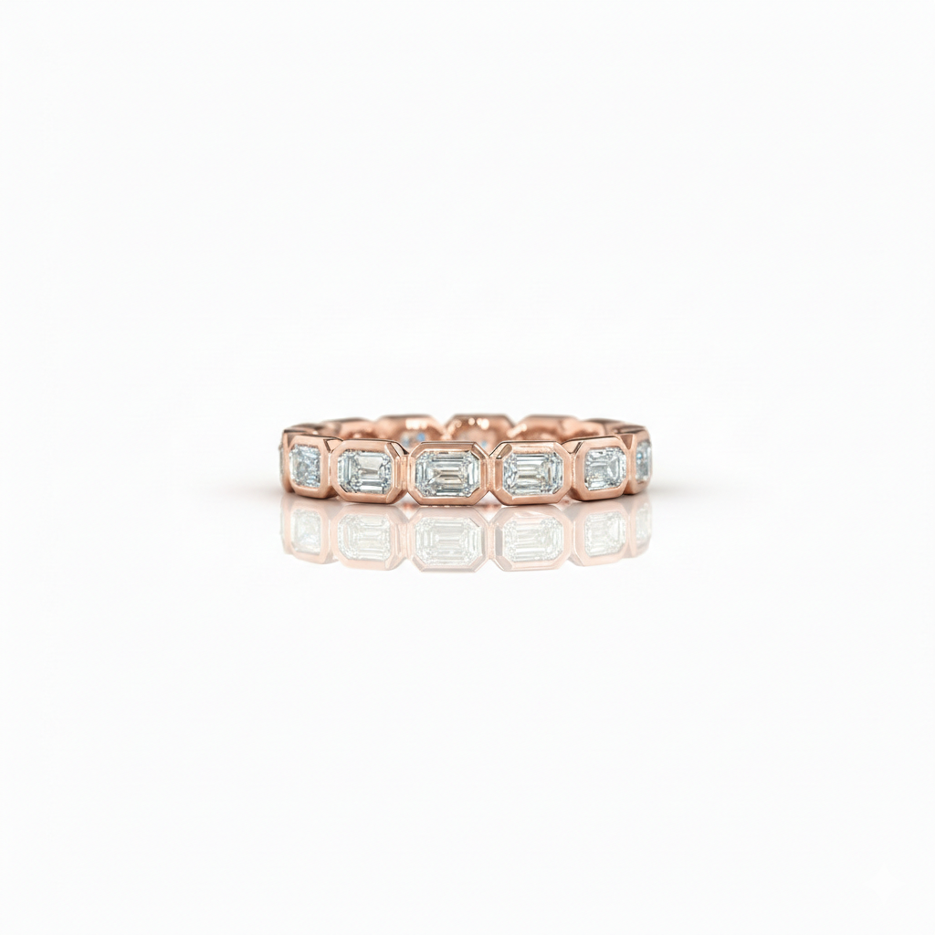 Emerald Cut Bezel Eternity East-West Band in rose gold