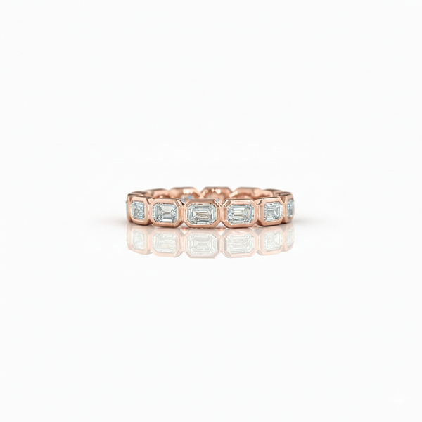 Emerald Cut Bezel Eternity East-West Band in rose gold