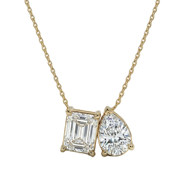 Lab Grown Toi et Moi Necklace Emerald & Pear Diamond IGI Certified