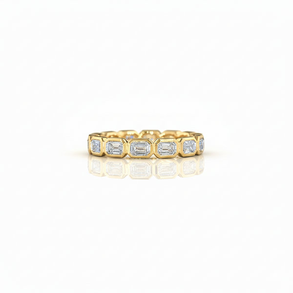 Emerald Cut Bezel Eternity East-West Band in yellow gold