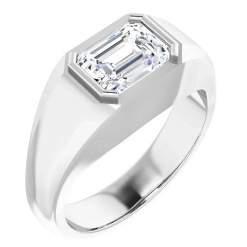 Lab Grown Men's Emerald Cut Diamond East-West Bezel Ring IGI Certified