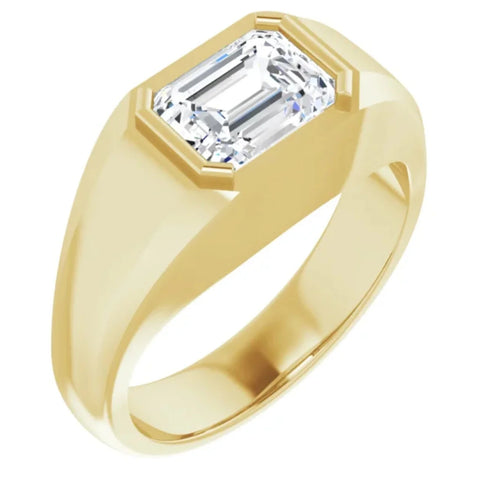 Lab Grown Men's Emerald Cut Diamond East-West Bezel Ring IGI Certified