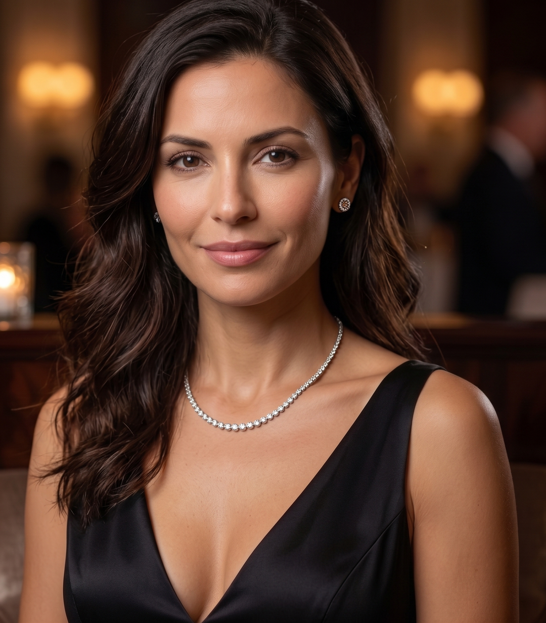 Riviera Tennis Necklace on a model