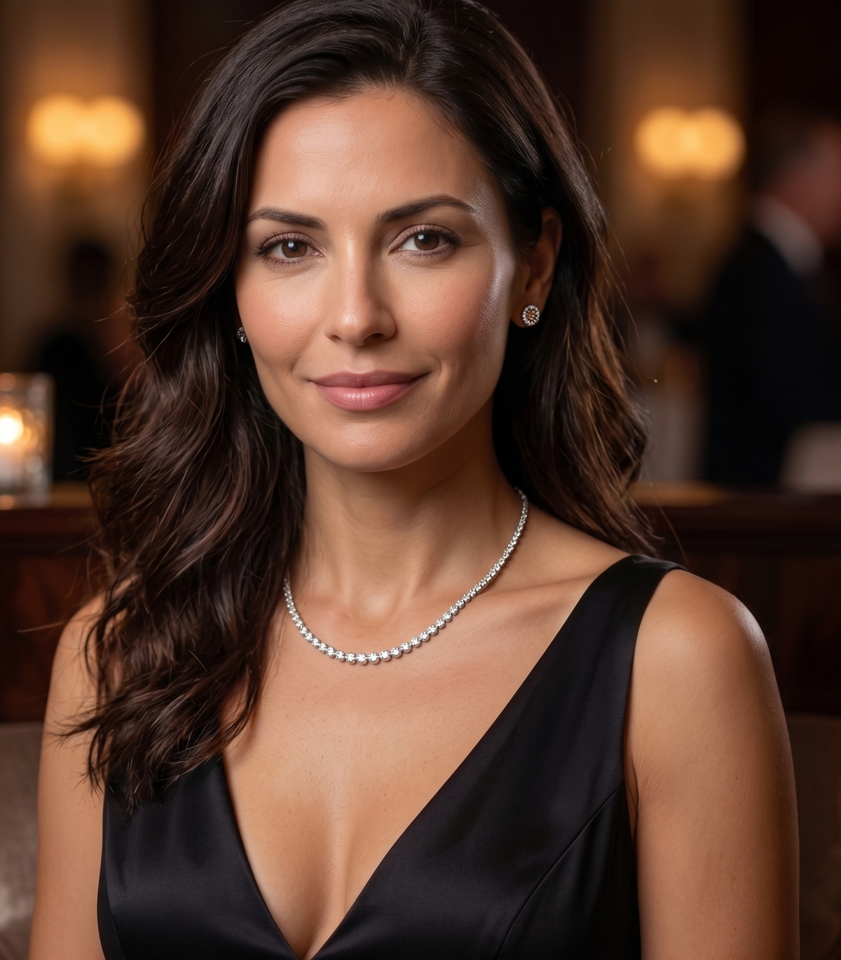 Riviera tennis necklace on a model