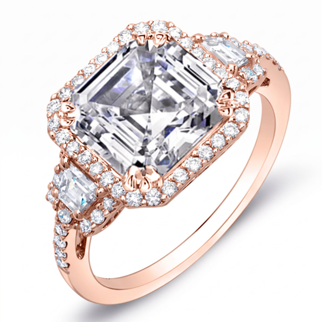 4.60 Ctw Halo Asscher & Trapezoids Engagement Ring J Color VS1 GIA Certified