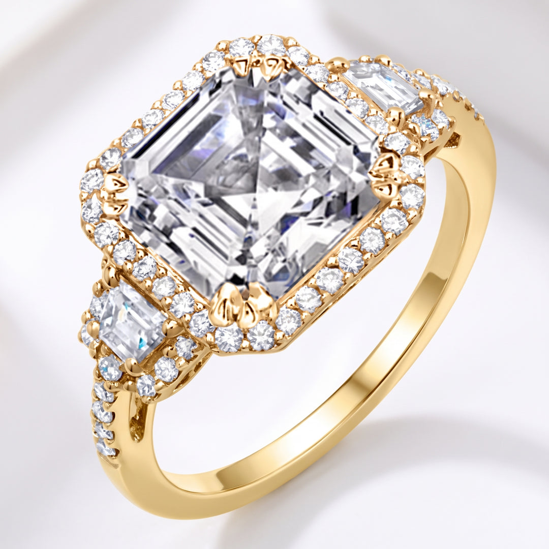 4.60 Ctw Halo Asscher & Trapezoids Engagement Ring J Color VS1 GIA Certified