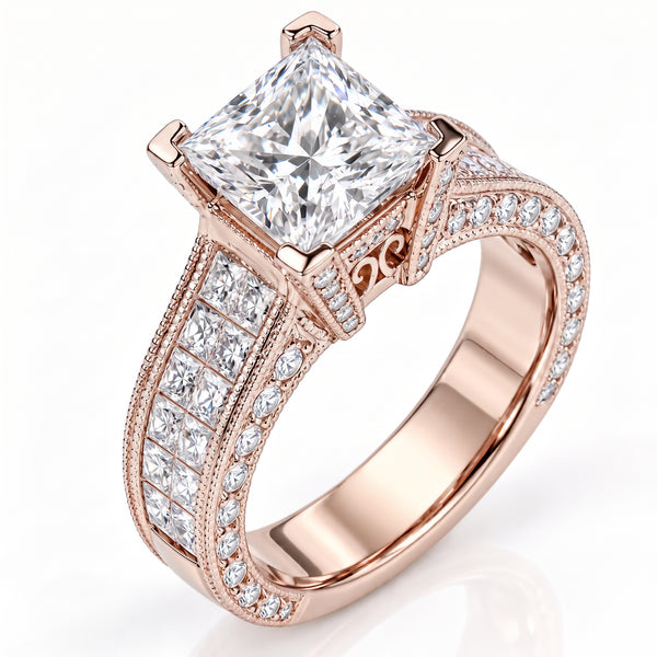 Invisible Set Princess Cut with Side Pave' Art-Deco