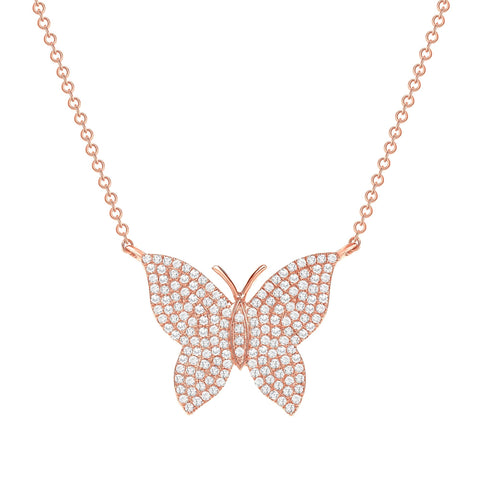 Cute Diamond Butterfly Pendant in 10k Rose Gold | SuperJeweler.com