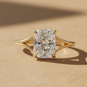 Lab Grown Elongated Cushion Cut Split Shank Solitaire Ring F VS1 IGI Certified