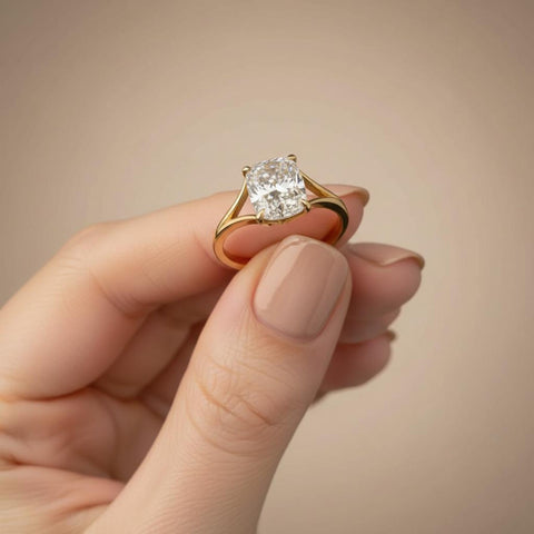 Lab Grown Elongated Cushion Cut Split Shank Solitaire Ring F VS1 IGI Certified