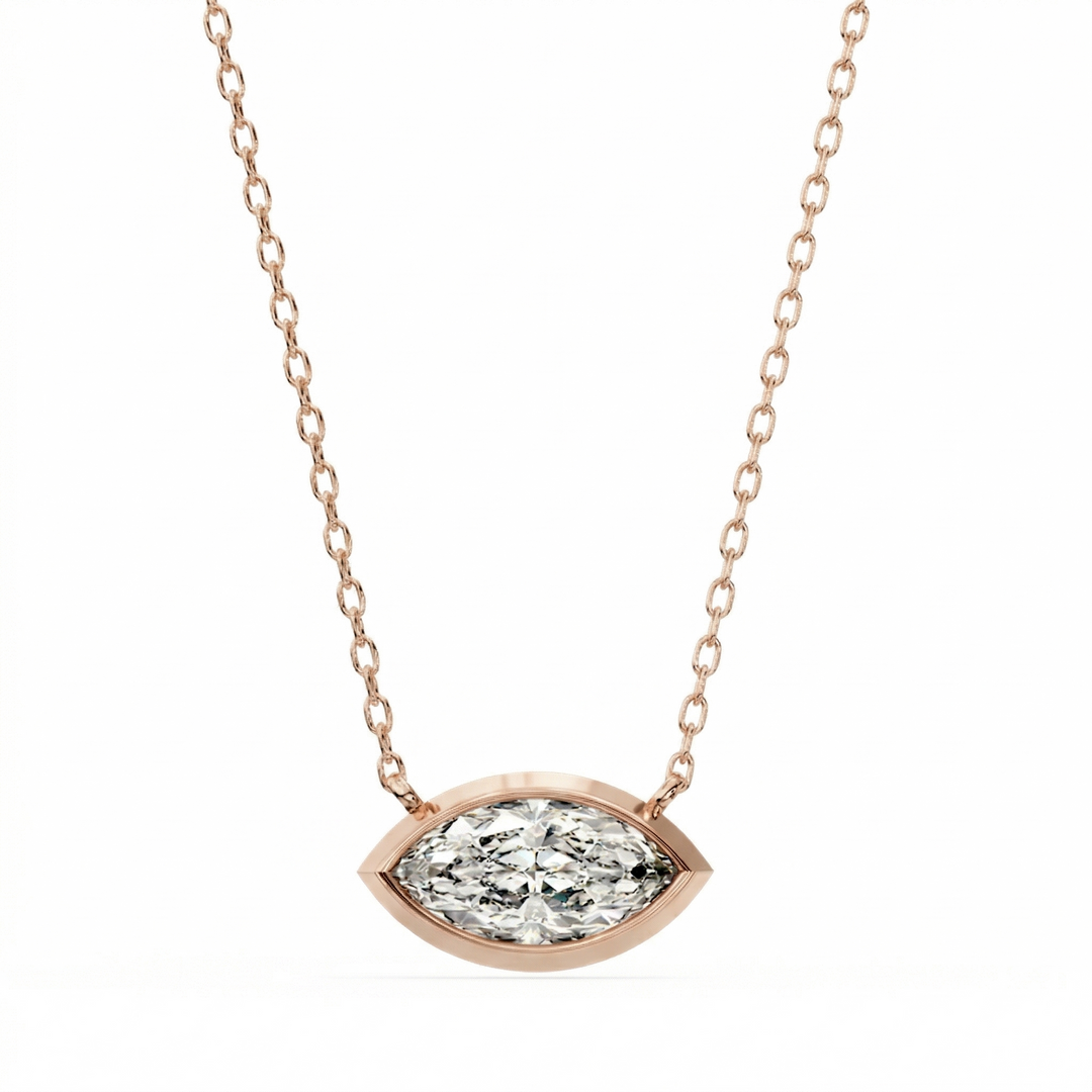 Lab Grown Diamond Marquise East-West Bezel Necklace D/VVS1 IGI Certified