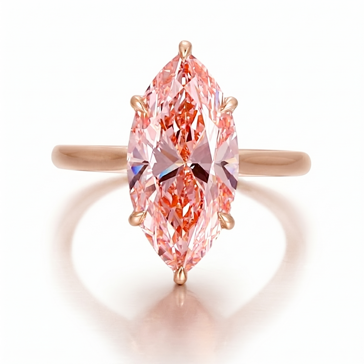 Marquise fancy vivid pink center diamond solitaire ring in rose gold