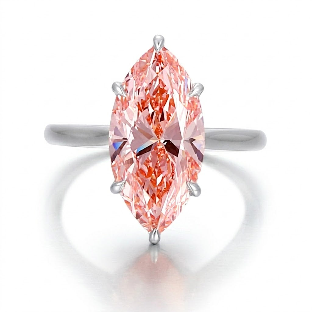 Marquise Fancy vivid pink center diamond solitaire ring in white gold