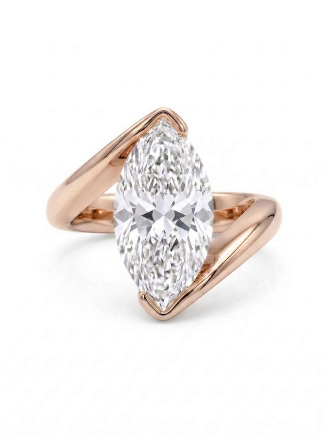 Marquise diamond center solitaire Bypass ring in rose gold