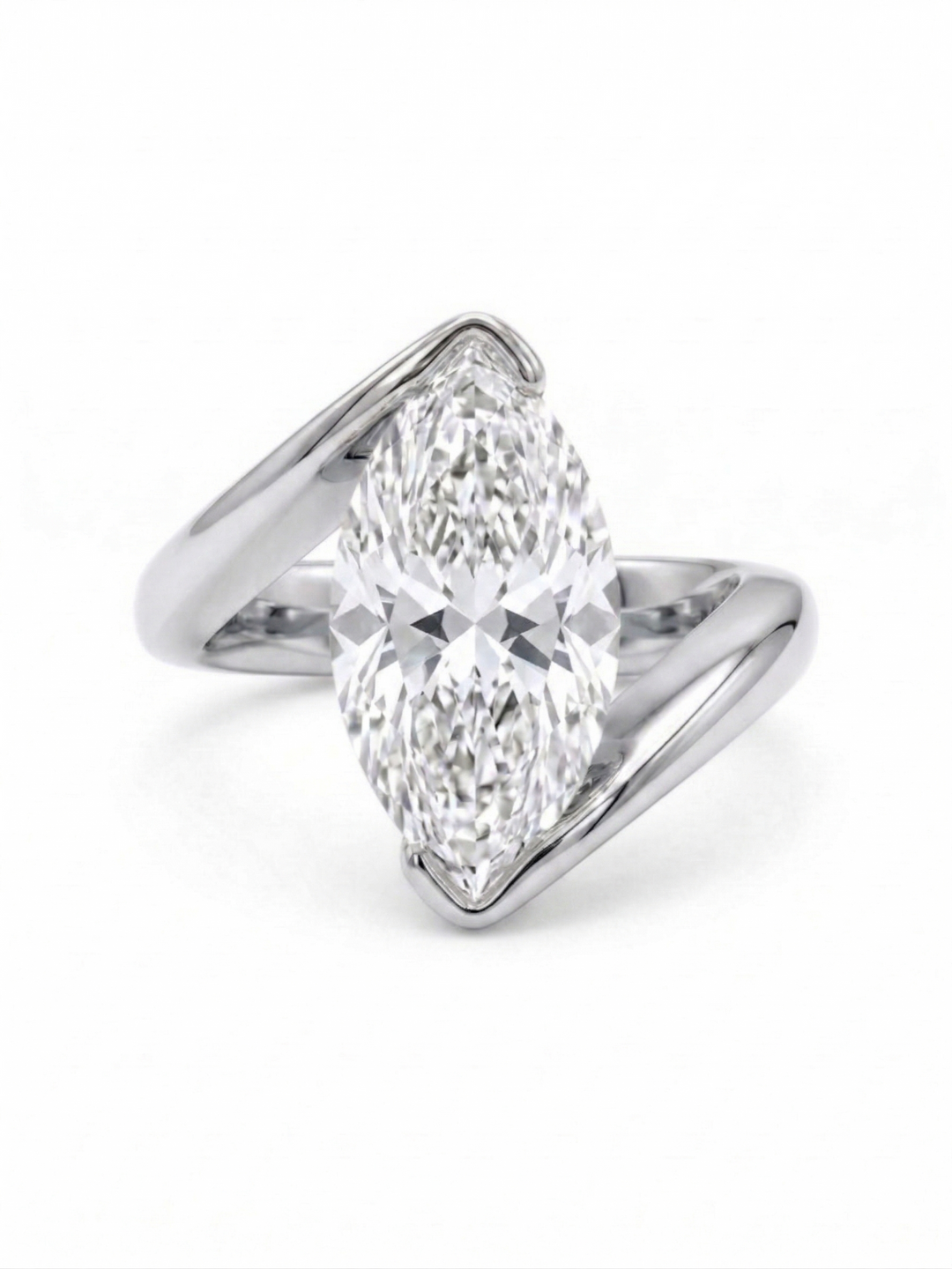 Marquise diamond center solitaire Bypass ring in white gold