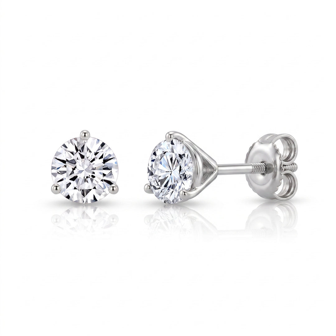 3.20 Ctw Round Cut Diamond Stud Earrings Martini Style GIA Certified