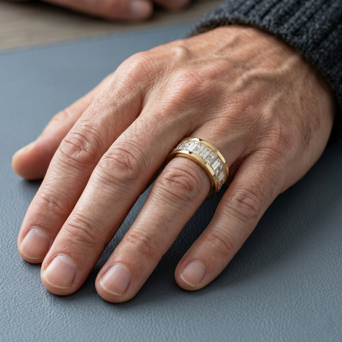 Men's baguette & princess invisible set eternity ring 7