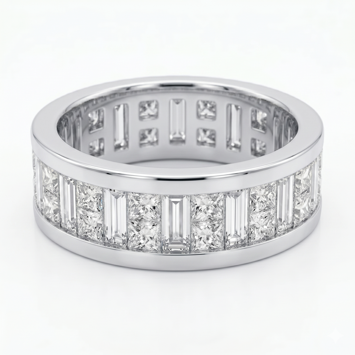 Lab grown baguette & princess invisible set men's eternity ring 7