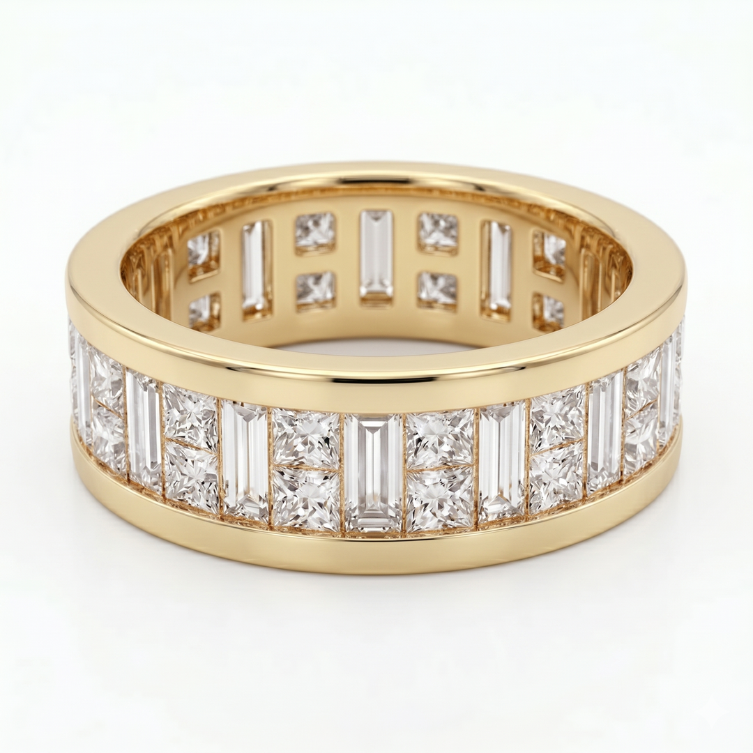 Lab Grown Baguette & Princess Invisible Set Men's Eternity Ring 7.5mm Width (6.00 Ctw)