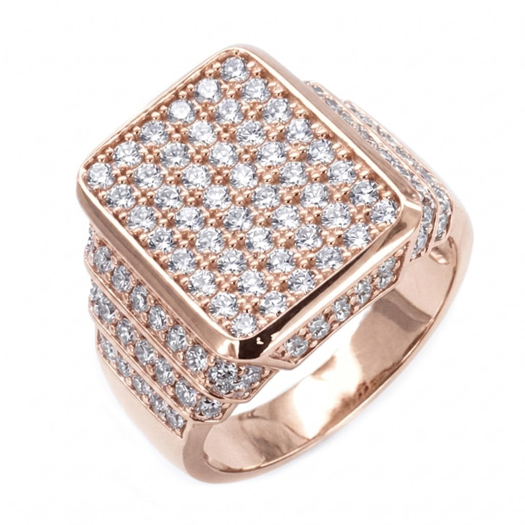 Men's rectangle pave diamond ring in rose gold