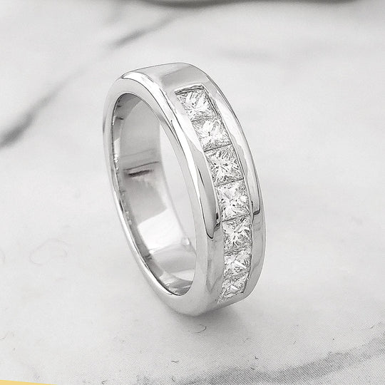 Lab Grown Princess Cut Channel Set Men's Band 6mm Width (1.00 Ctw)