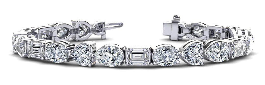 Mixed Shape emerald cut, Oval, Heart and Pear Lab grown diamond tennis bracelet in white gold