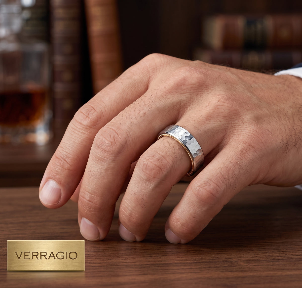 Hammered 14k gold band comfort fit