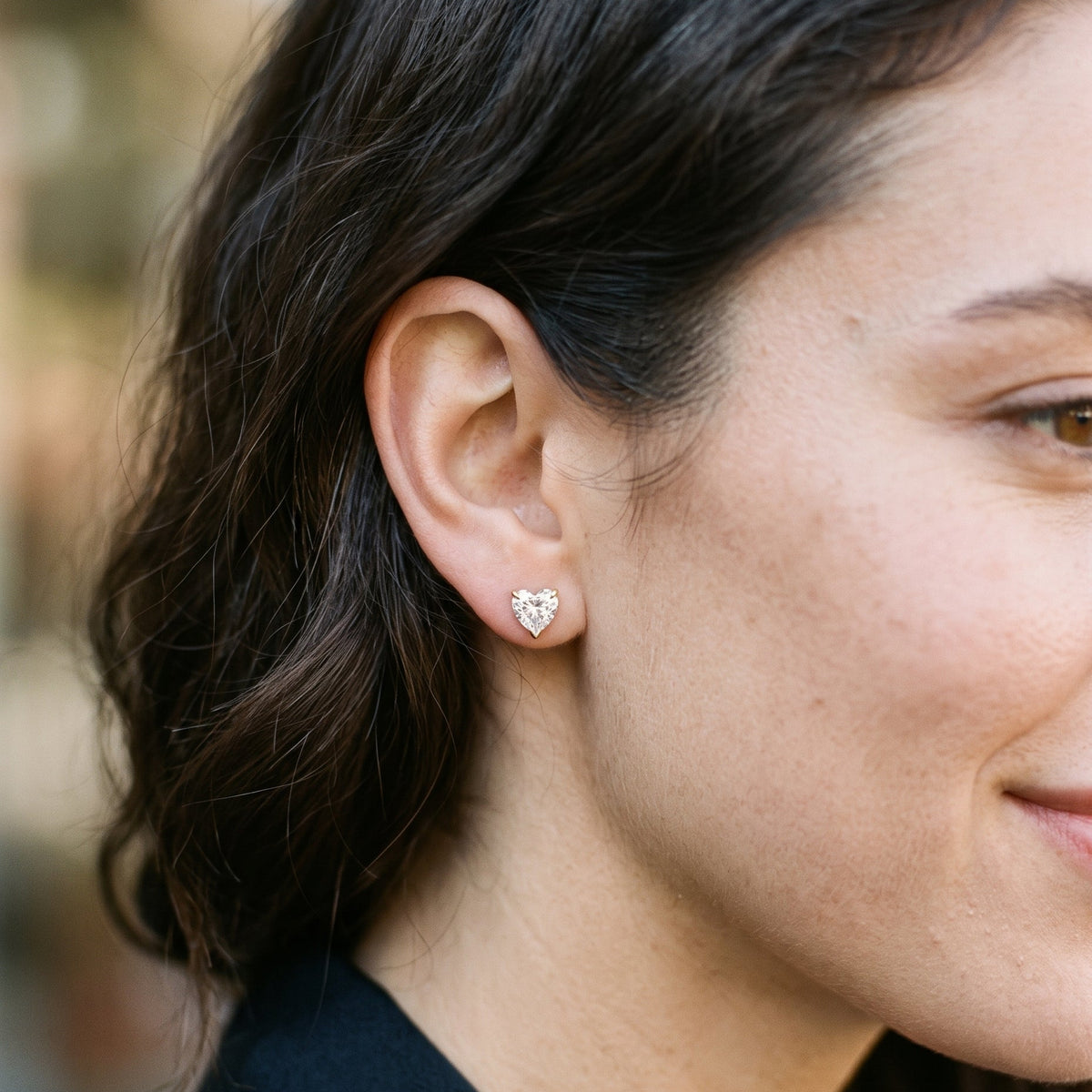 Lab grown heart shape stud earrings
