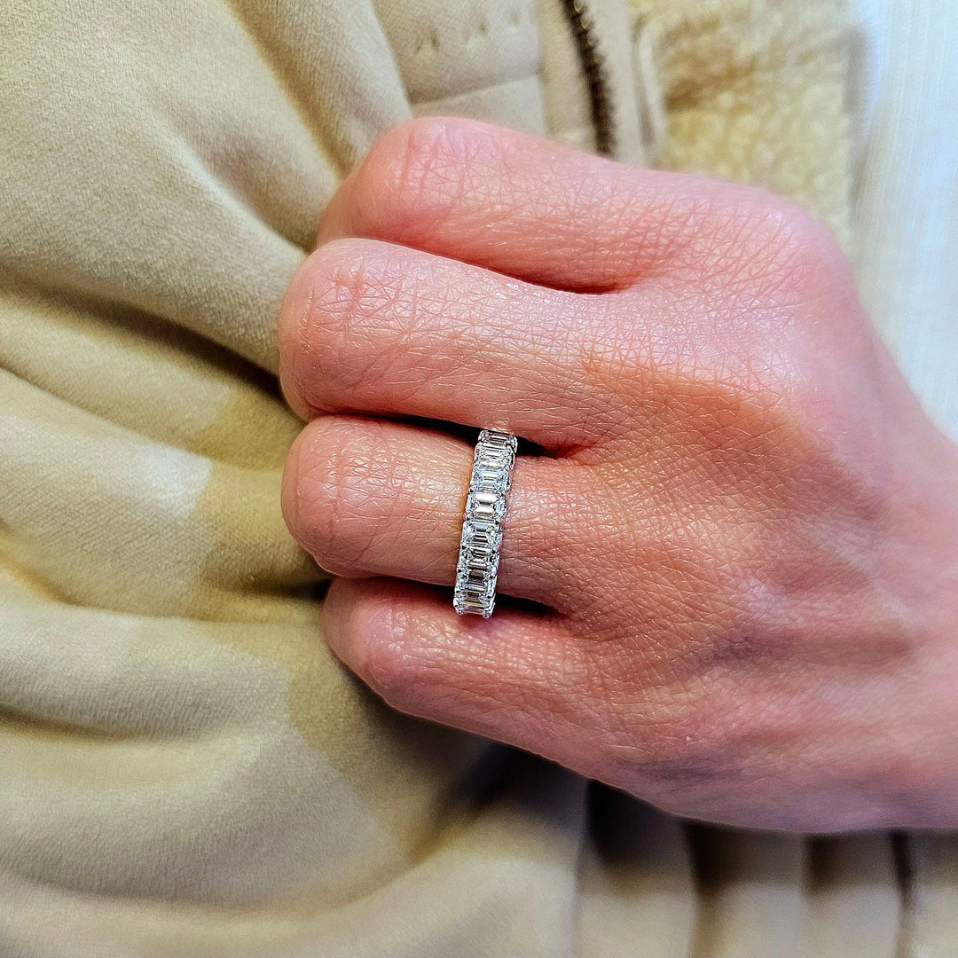 4 Carats Emerald Cut Eternity Band U-Setting F-G Color VS1
