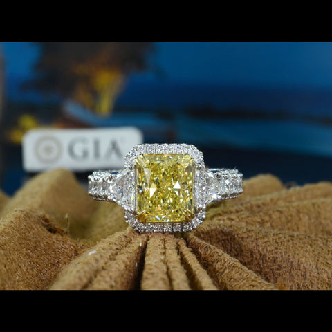 5.50 Ct. Canary Fancy Yellow Elongated Radiant Cut Ring VVS1 GIA Certified